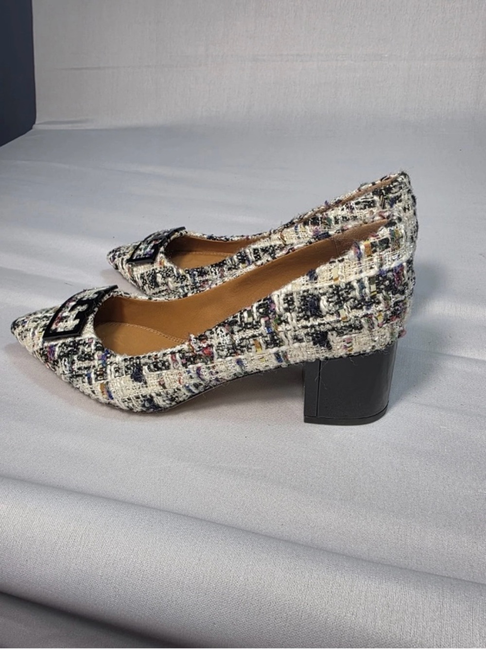 Tory Burch Multicolor Tweed Pointed Flats with Logo Accent - Picture 2 of 3